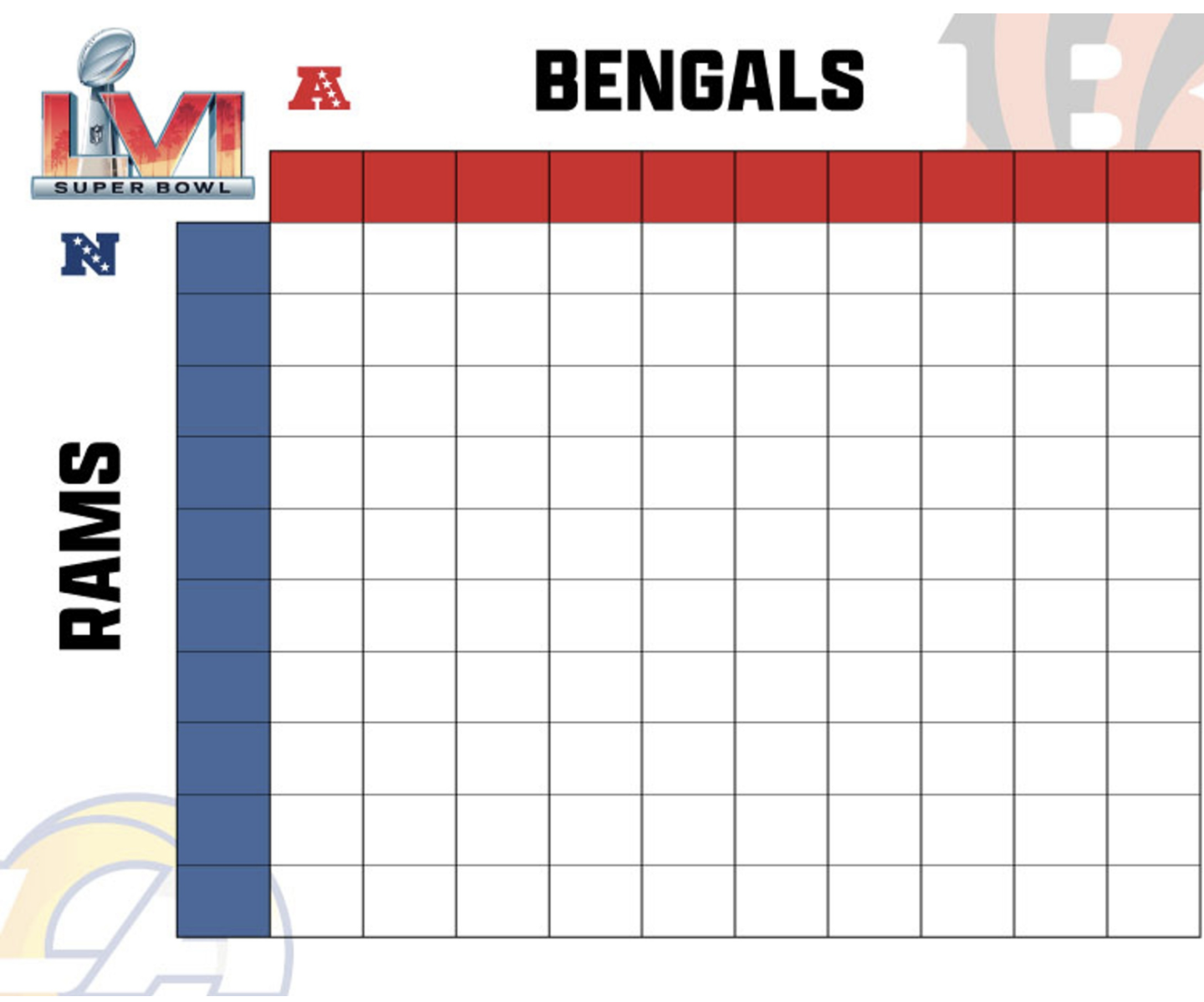 2023 Super Bowl Squares - Deadline to purchase passed - try again next  year! - Form - Temple Adas Shalom